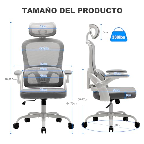 Miniatura 2 de Magic Life Silla de Oficina ergonómica con cojín elástico, Respaldo de Malla Transpirable, reposabrazos Plegables, Soporte Lumbar, Altura Ajustable, Silla de Escritorio para Oficina y hogar