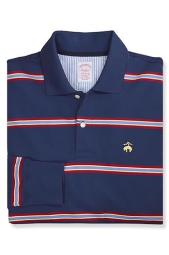 Brooks Brothers Mens Original Fit Supima Cotton Blend Striped Long Sleeve Polo Shirt,