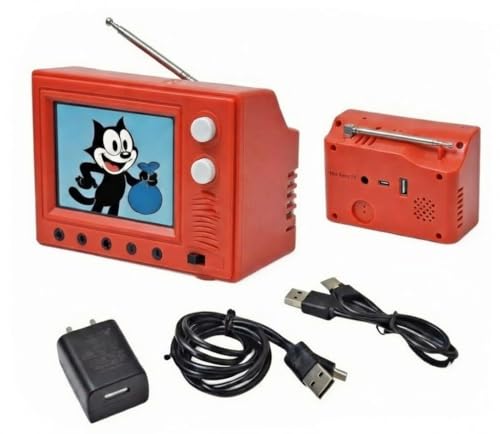 Mini Retro TV Pixel Pocket Tiny TV 2.4 Inch HD 480p with 8GB Storage Support USB Upload Video 180 Minutes of Battery Lifeg 1:12 Scale Classics for Dollhouse Miniature Scenes Gift (Retro red)