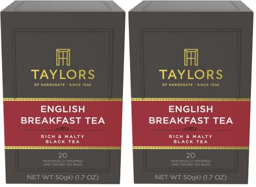 Image of Taylors of Harrogate English Breakfast, Black Tea, Individually Wrapped Bags, Rich, Bright & Malty, Caffeinated, Enjoy Hot or Iced, 20 Count, (Pack of 2)