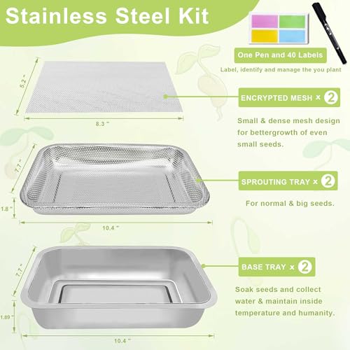 TCYPUHL Kit de cultivo de brotos de aço inoxidável, 2 camadas, kit de cultivo de microgreens, bandej