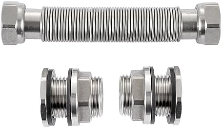 RAINPAL RBLSS5 Heavy Duty Stainless Steel Rain Barrel Linking Kit (Two SS304 Bulkhead Fittings and One 5” SS304 Corrugated Hose Expandable to 7.5”) (1)