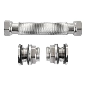 RBLSS5 Heavy Duty Stainless Steel Rain Barrel Linking Kit (Two SS304 Bulkhead Fittings and One 5” SS304 Corrugated Hose Expandable to 7.5”) (1)