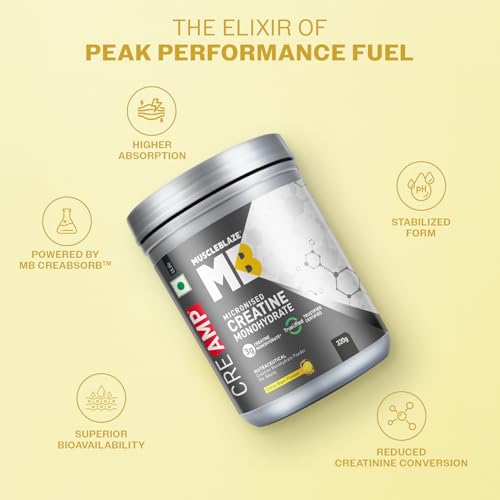 Image of MuscleBlaze Micronised Creatine Monohydrate CreAMP Powder, Citrus Blast (320g) + Cyclone Blender Gym Shaker (700ml)