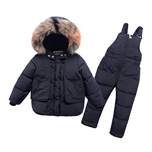 Shan-S Children's Baby Girl Boys Kids Winter Warm Hooded Cotton Blousons Down Jackets Outerwear Coats Romper +Jumpsuit Bib Pants 2 Piece Set