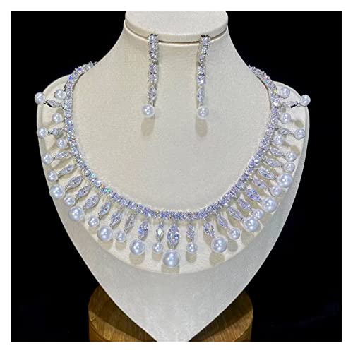 Conjunto de joyería nupcial para boda y cena de compromiso con collar de perlas 2
