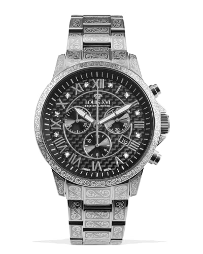 LOUIS XVI Palais Royale 1019 - Ø 43 mm - Herren Uhr - Wasserdicht - Uhr mit Saphirglas - Armband Silber - Zifferblatt Schwarz - Schweizer Quarzwerk