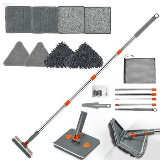 Feeloco Baseboard Cleaner Tool,Wall Cleaning Mop with 360° Rotation, 180° Folding Ceiling Duster Tool , Adjustable Long Handle for Effortless Walls, Window,Floor - 8 Replacement Cleaning Pads