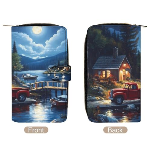 Landscape City Truck Women's Long Wallets Leather Card Holder Purse Zippered Buckle Clutch Handbag3