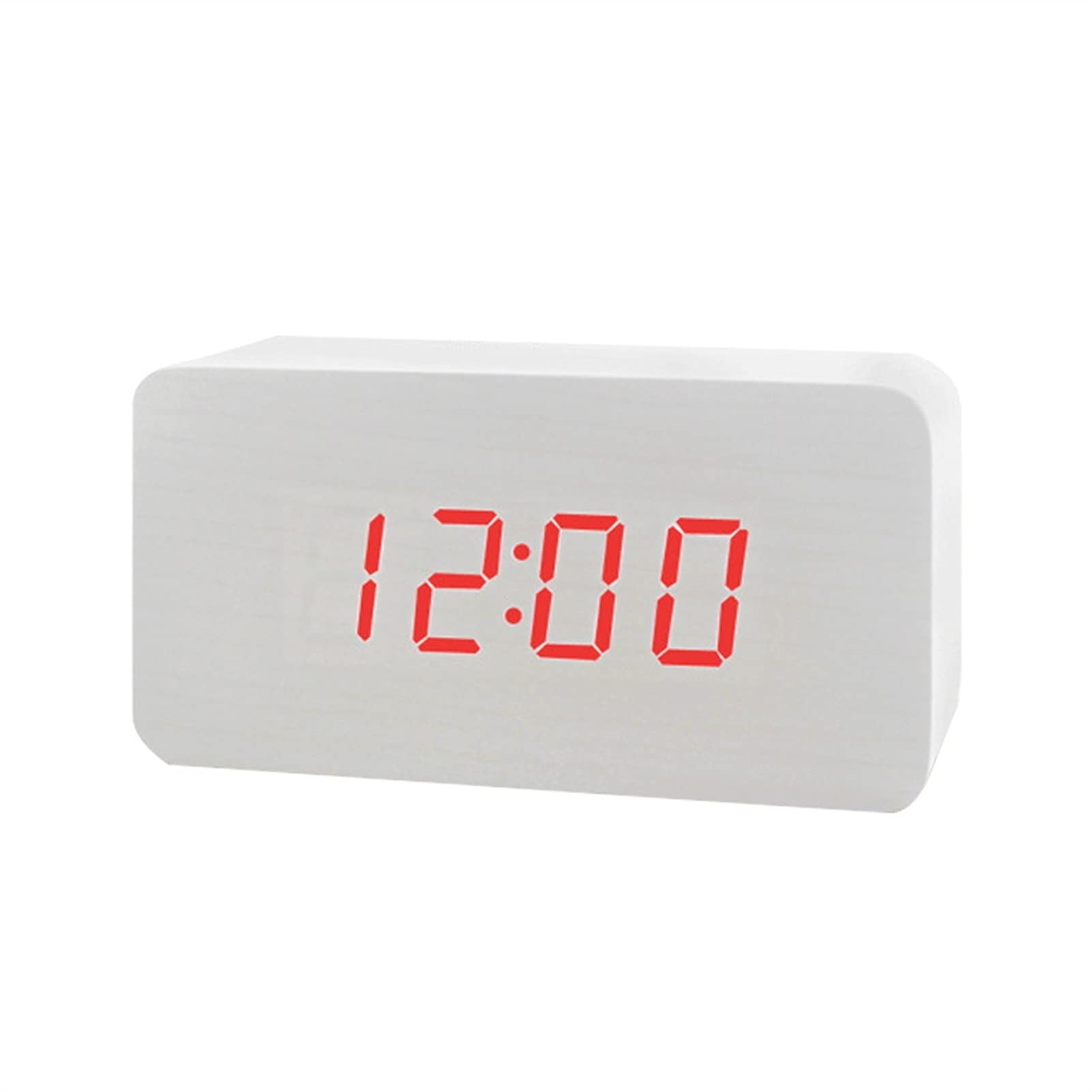 Reloj despertador, control de sonido, reloj de mesa electrónico, regalo de cumpleaños, madera, LED, reloj despertador moderno, reloj digital de escritorio blanco