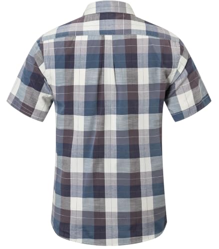 Image of SANGTREE Men's Premium Oxford Cotton Short Sleeve Shirts, Classic Stripes, Ideal for Business & Leisure,Brown Blue,Small