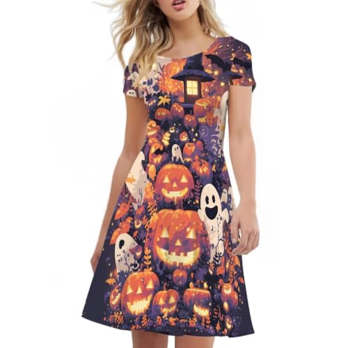 Image of Irisjudy T Shirt Dress for Women Short Sleeve Girls Short Sleeve Dress Plus Size, O Neck Knee Length Midi Dress for Ladies