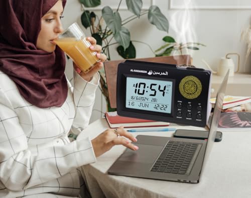 Miniatura 7 de Hitopin Muslim Azan Table Clock Azan Athan Prayer Clock Black Color Complete Azan For All Prayers Qibla Direction Hpuk-3006