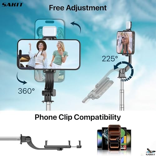 Image of Sakit Selfie Stick Tripod with Light, 67 inch /170CM Reinforced Tripod for Mobile Phone, Multi-Functional Bluetooth Long Selfie Stick for Travel,Vlogging,Compatible with iPhone and All Smartphones
