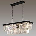 Weesalife Crystal Chandeliers for Dining Room 11-Light Black Modern Chandelier Rectangle Contemporary Pendant Light Fixture for Kitchen Island Bar