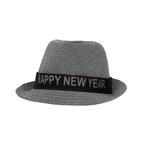 Folat B.V.- Folat 04471 Sombrero Trilby 'Happy New Year' Lurex Plateado - Nochevieja Decoracion fin de año Oro Negro, Color