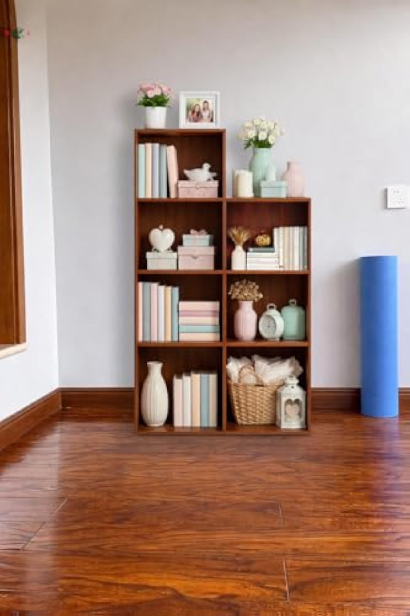 Slim Narrow Brown Library with Multi-Layer Storage, 3-4 Tier