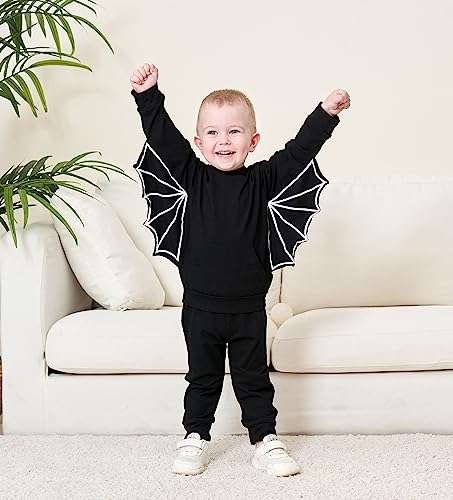 Ayzozuy Toddler Baby Boys Girls Halloween Bat Outfits Clothes Black Bat Hoodies with Pocket Coat Pant Set Fall Winter Clothes(18-24M)