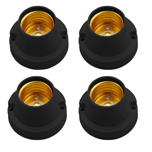 Powice 4 Stück Lampenfassung E27, E27 Fassung zum Anschrauben, Lampenfassungen E27 Universal, Lampensockel Adapter für LED-Lampen, Schwarz