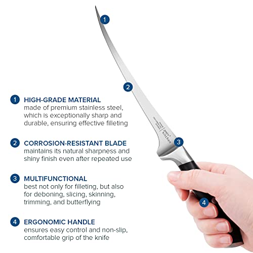 Joeji's Fish Filleting Chef Knife 32cm Stainless Steel - Boning Knife with Ergonomic Handle & Protective Sheath - Flexible & Small Kitchen Knife for Fish or Meat Skinning Trimming Deboning & More