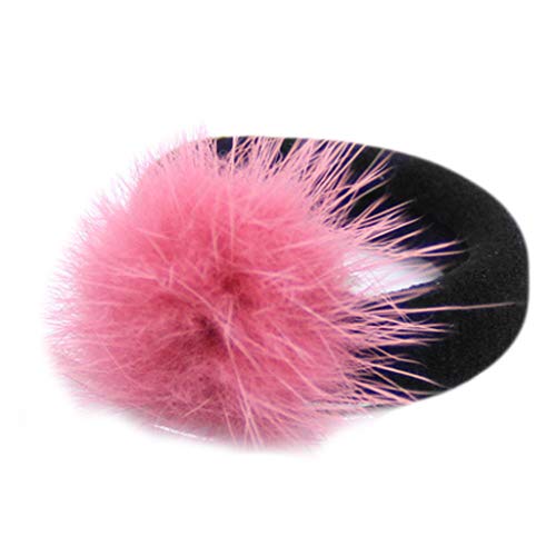 Haorw Las mujeres de la muchacha Hairband visón pieles de pompón de la bola de pelo cuerdas titular de cola de caballo corbatas elásticas (Rosa roja)