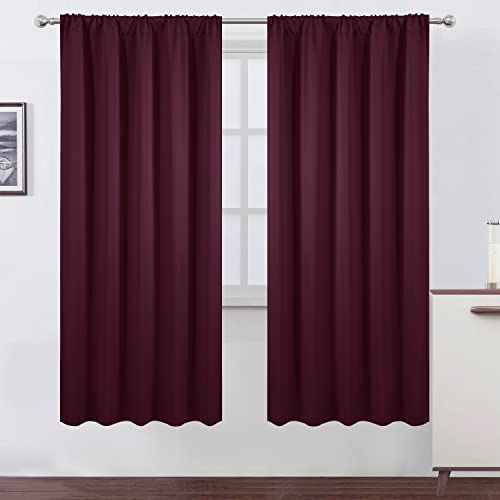 LEMOMO Blackout Curtains 52 x 72 inch/Burgundy Red Curtains Set of 2 Panels/Thermal Insulated Room Darkening Bedroom Curtains