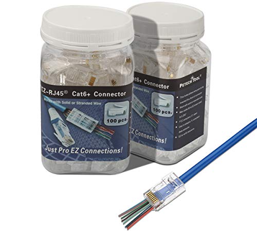 Petechtool Rj45 Cat6 Cat6A Pass Through Connectors 100-Pack For 23 Awg Cables - End Bold Ethernet 8P8C Gold Plated Modular Plug #TOP3