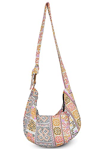 Hobo Crossbody Bag for Women – Handmade Cotton Boho Purse with Wooden Ring | Lightweight Slouchy Shoulder Sling Tote Bag2