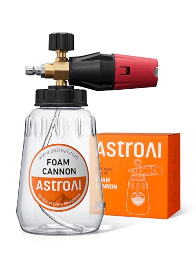AstroAI Foam Cannon for Pressure Washer, Snow Clear Foam Cannon, Wide Neck Foam Blaster Adjustable Nozzle for Car Wash Accessories, with 1/4 Inch Quick Connector, 1 L Clear Bottle