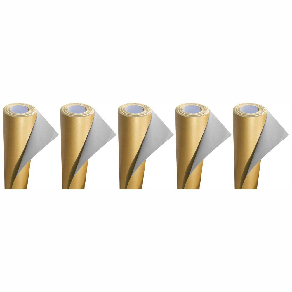 3 Ace Crafts (Pack of 5) Poster Paper Roll (Gold) Approx 76cm x 10m for Gift Wrapping, Craft, Packing, Parcel, Party Decoration, Table Runner, School Notice Boards, Display and Card Making