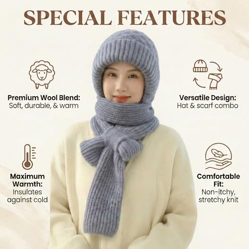 Image of Kraptick Women's Winter Cap and Scarf Set - Thick Fleece Lined Knitted Beanie Hat and Neck Warmer Muffler for Ladies, Soft & Stretchable Woolen Snow Proof for Extreme Cold -4