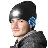 Bluetooth Beanie Headphone Hat with Light, Unique Tech Gifts for Men Women Rechargeable LED Skullcap Winter Beanie with Light Black