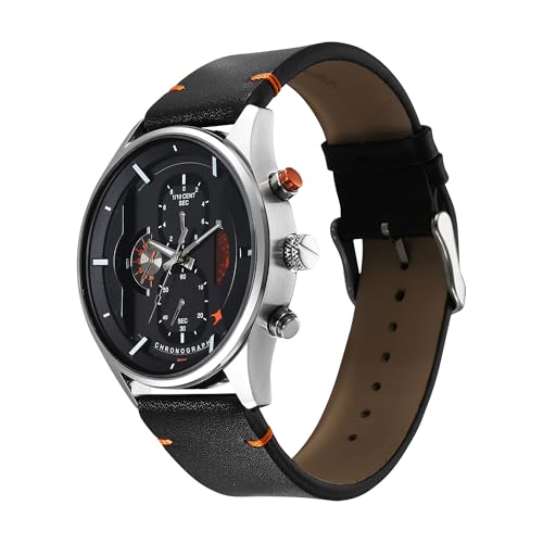 Image of Fastrack Opulence Quartz Chronograph Black Dial Black Leather Strap Watch for Guys - NT3315KL01