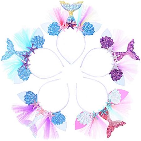 5 pcs Mermaid Headband - Child + Adult Mermaid Tail Starfish Calm Headband for Halloween Costume Birthday Party Decoration Hairband Girl Christmas Gift