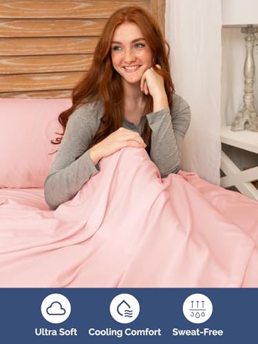 Image of Extra Deep Twin Sheet Set - 4 Piece Breathable & Cooling Sheets - Baby Pink | Hotel Luxury Bed Sheets Set, Easy & Secure Fit, Ultra-Soft, Wrinkle & Fade Free, Comfy Sheets Set with Extra Deep Pockets