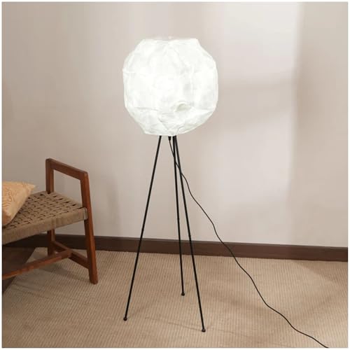 Image of FIG Living Luna Floor Lamp (Off White) | 140 cm Tall Standing Lamp | Handcrafted Lampshade with Knock Down Tripod Stand | Best for Home Decor, Living Room, Cafe & Restaurant | No Bulb