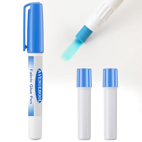 Avenuebool 1 Fabric Glue Pen with 2 Refill Washable Temporary Fabric Sewing Adhesive Temporary Blue Glue Stick for English Paper Quilting Piecing Patchwork Sewing