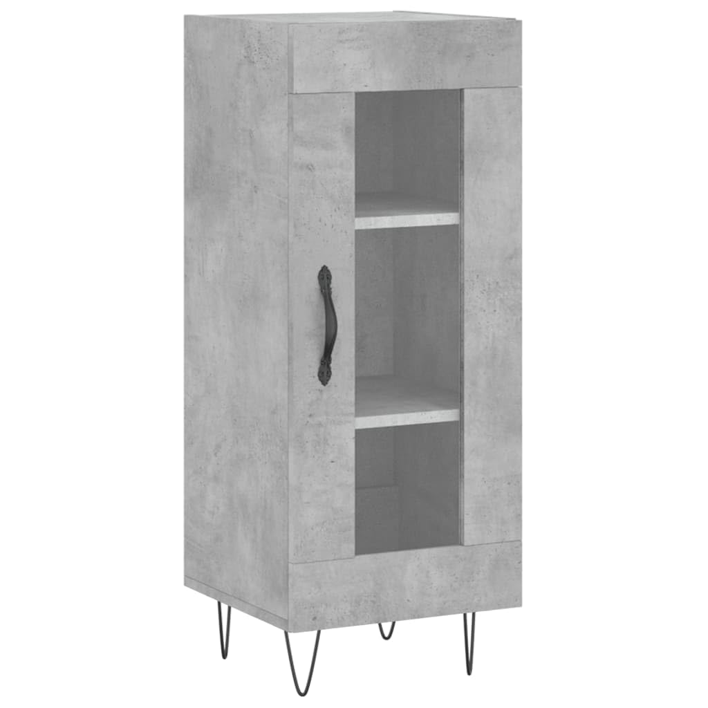 Générique Bufet wysoki szary beton 34,5x34x180 cm, szafka do przechowywania drewna inżynieryjnego z drzwiami, wąska szafka z metalowymi nogami do salonu