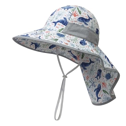 Image of icolor Kids Sun Hat UPF50+ Sun Protection Bucket Hat Toddler Summer Beach Play Hats with Neck Flap for Girl Boy Ages 3~10
