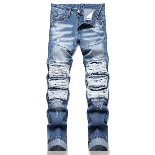 RXXKKK Men's Classic Zipper Biker Regular Fit Flex Jean