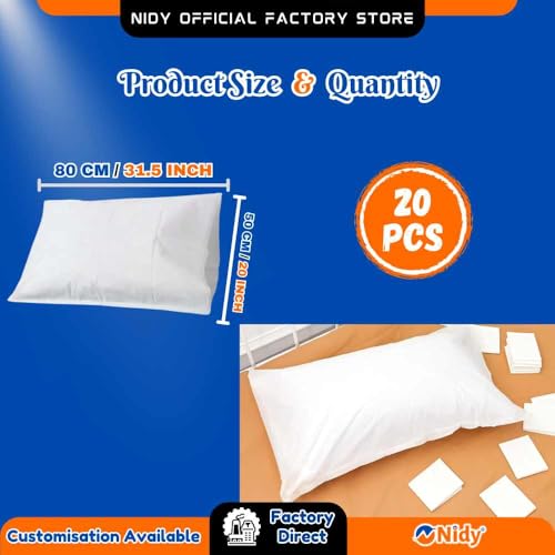 Image of Nidy 20Pcs Disposable Pillow Case Non-Woven Pillow Covers for Medical Travel Hotel Bedroom Home Bedding Portable Supplies Single-Use Pillowcases with Flap Design White Color Size 50x80CM
