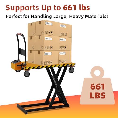 Electric Lifting Platform Truck, Material Lift Pallet Truck, Effortlessly Enter and Out Truck, 43In-Height 661lbs-Load 53x27In Hydraulic Lift Cart, Scissor Lift Table for Cargo Loading (US Warehouse)