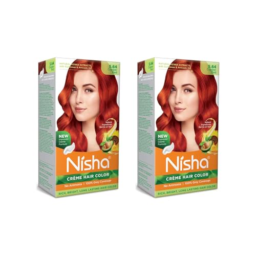 Nisha Cream Permanent Hair Color No Ammonia Cream Formula Permanent Fashion Highlights(60Gm+60Ml Each Pack) Copper Red (Pack Of 2)