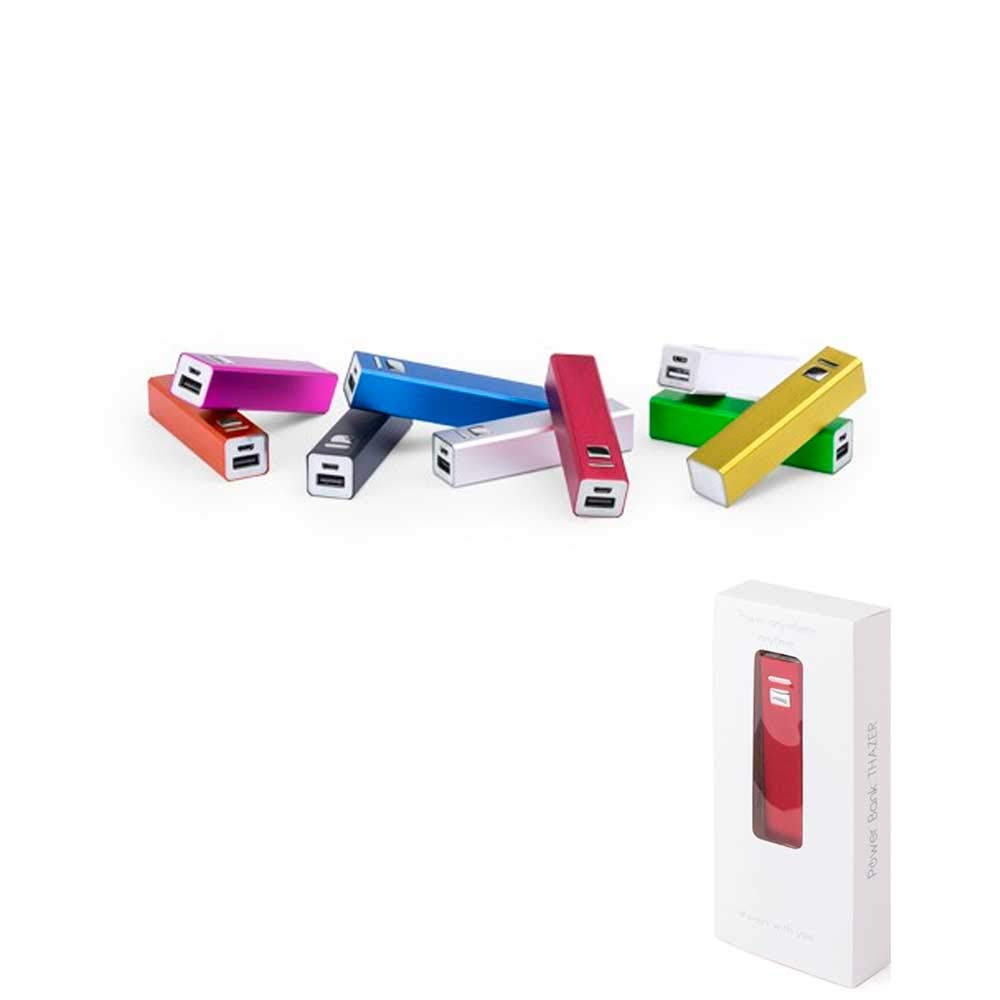 Lote de 10 Power Bank en Aluminio Reciclado. Capacidad de Carga 2600 MAh, con Cable Tipo C Incluido. con botón ON/Off.