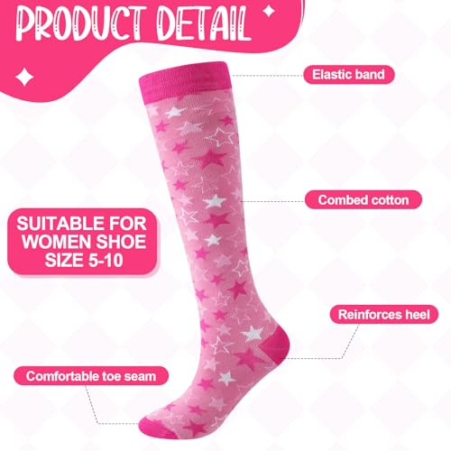 Chuarry 6 Pairs Pink Knee High Socks for Women Girls Cute Athletic Long Calf Tube Socks for Birthday Coquette Preppy Gifts2