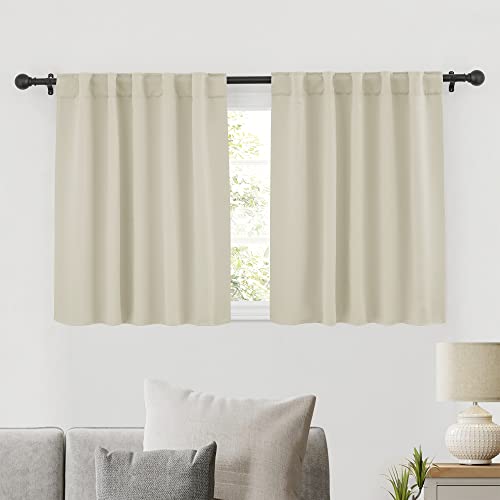 Image of RYB HOME Bathroom Curtains Blackout - Thermal Insulating Privacy Small Window Curtains Short for Bedroom Basement Kitchen Kids Nursery Cabinet, Wide 42 x Long 30 inches, 2 Panels, Beige