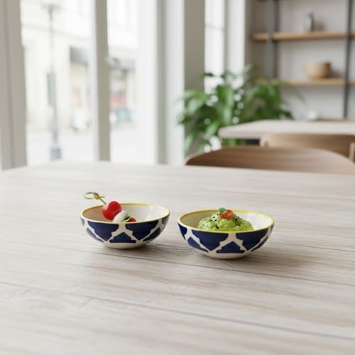 Image of A Practical Choice for Household Dining, Cafe Use and Table Presentation Ceramic Bowls for Dessert, Ice Cream, Rice, Soup, Snack, Dipping - Microwave Oven Dishwasher Safe (Blue, Set of 2)