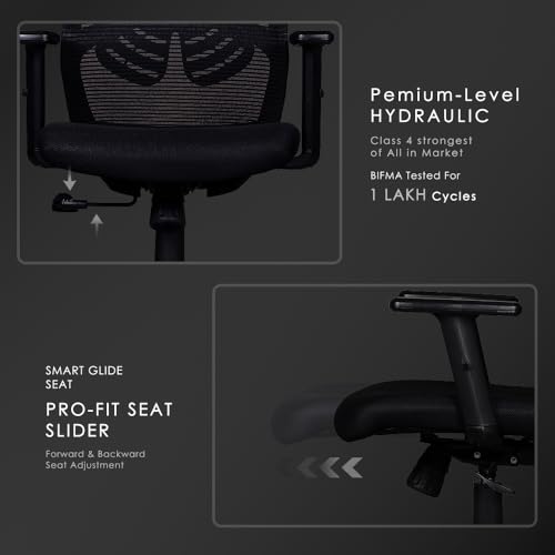 Image of Varaha Agni BIS Certified Ergonomic Office High Back Chair | 5 Year Warranty | Adjustable 2D Headrest, 1D PU Armrest, Seat Sliding Mechanism with 3 Multilock Recline | Gaming Desk Chair for Home|Black