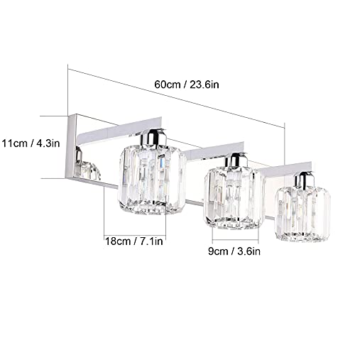 Image of Aipsun Crystal Vanity Light Fixtures Modern Vanity Light for Bathroom Crystal Bathroom Lighting Fixture Wall Light Over Mirror 3 Lights(Not Include Bulb)