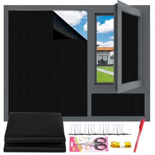 Fenster Verdunkelung - 300x145cm, MUTOUHE verdunklungsfolie für Fenster Verdunklungsrollo ohne Bohren, 100% Verdunklungsstoff Dachfenster Sonnenschutz Innen Rollo für Urlaub